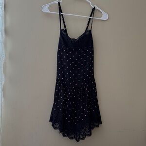 Free People Black and Pink Polka Dot Lace Dress